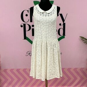 Free People Ivory Floral Lace Peter Pan Collar Dress